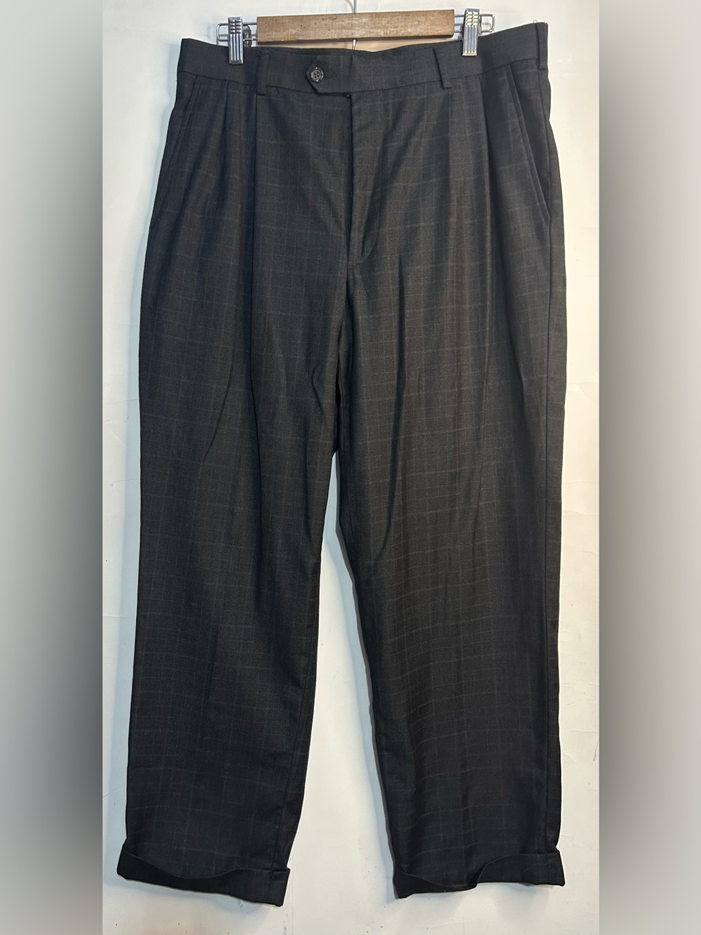 George Windowpane Black Trousers 34X30